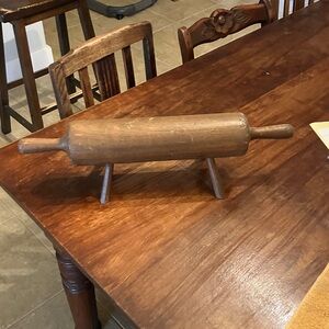 Vintage Wooden Rolling Pin on Stand - Rustic Kitchen Decor